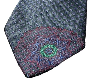 Moschino Seidenkrawatte grün blau abstrakt geometrisch Blumenmuster Luxus Krawatte - Bild 1 von 16