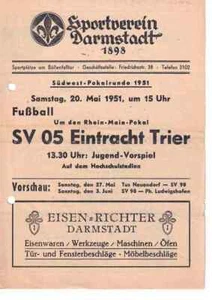 Cuaderno del programa de fútbol 50/51 Copa SV Darmstadt 98 - Eintracht Trier - Imagen 1 de 1