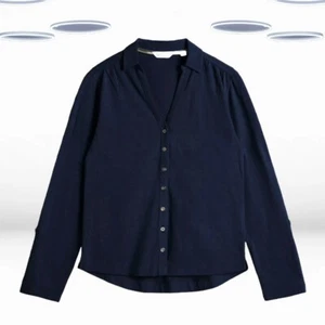 Ex White Stuff Women's Long Sleeve Textured Cotton Shirt in Navy (Defect) - Picture 1 of 6