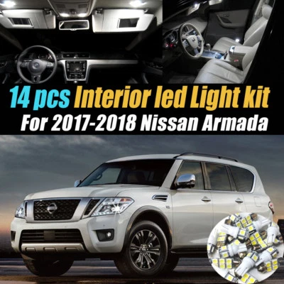 Paquete de kit de luces LED interiores de auto súper blancas de 14 piezas para Nissan Armada 2017-2018 Foto 1 de 4