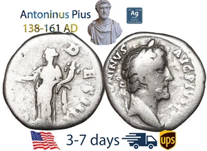 Ancient Roman Empire Coin Silver Denarius ANTONINUS PIUS 138-161 AD #20106 - Picture 1 of 3