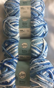 400g DARK BLUE STRIPE BABY YARN 4 x 100g Chunky Chenille & Blanket Pattern NEW - Picture 1 of 4