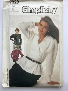Vintage Simplicity Muster 7229 Misses Bluse in 2 Längen Größe 14 TEILSCHNITT ** - Bild 1 von 2