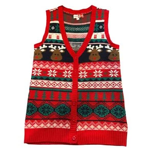 MerryWear Damen kleiner V-Ausschnitt Fair Isle Ugly Christmas Rudolph Pullover Weste - Bild 1 von 4