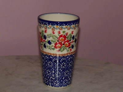 UNMARKED Polish Pottery 12 oz. Tumbler! UNIKAT Signature Exclusive Zoey Pattern!