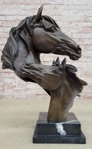 Scultura In Bronzo Di Teste Di Cavallo Stallone Equestre Arte Deco - Foto 1 di 10