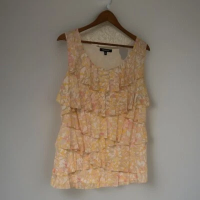 Lovely Relativity Pink/Yellow Floral Sleeveless Blouse w/ Ruffles Sz 1X (32) - Image 1 of 4