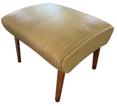 VTG Mid Century Modern Vinyl Footstool Ottoman Bent Wood Legs Curved Yellow MCM - Image 1 of 4