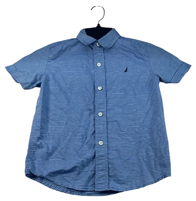 Camisa Nautica Abotonada Niños Talla 7X Azul Blanco Rayas Manga Corta Foto 1 de 4