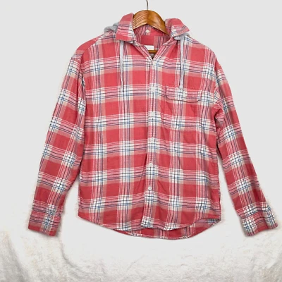 Camisa con capucha American Eagle de franela a cuadros súper suave con botones para mujer pequeña rosa Foto 1 de 4