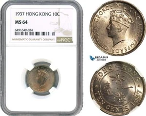 AH629, Hong Kong, George VI, 10 Cents 1937, London Mint, NGC MS64 - Picture 1 of 1