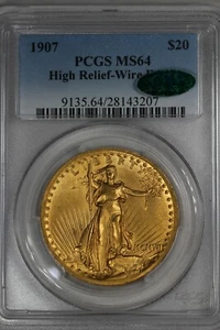 1907 20.00 PCGS CAC MS64 SAINT GAUDENS, HIGH RELIEF, WIRE EDGE - Picture 1 of 2