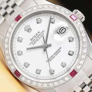 Rolex Herren Datejust Weißes Zifferblatt 18K Gold Ss Diamant Rubin Uhr Mit / - Bild 1 von 8