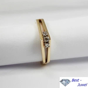 Classico! Anello IN 585 Oro 14 Carati Con Diamante Brillante 0,09 Ct. W. Vsi - Foto 1 di 2