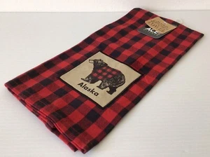Alaskan Tea Towel Ace USA Kitchen Checked Black Red Alaska Bear Motif - Picture 1 of 7