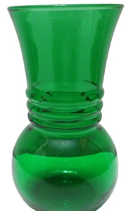 Vintage Anchor Hocking Glass Forest Green Vase with 3 Rings 6 1/4" T - Picture 1 of 4