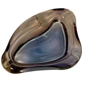 Vintage Mid Century Modern Glass Ash Tray Purple Blue Heavy Glass - Picture 1 of 3