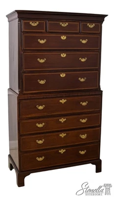 F70604: Antique 18th C. English Inlaid Mahogany 2 Piece Chest On Chest - Image 1 of 4