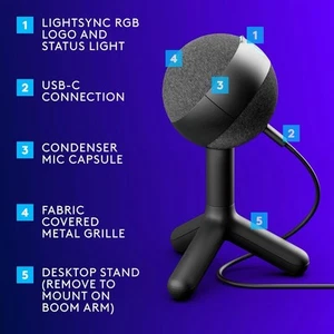 Logitech G Yeti Orb Black Premium Condenser RGB Gaming Microphone - Picture 1 of 6