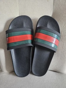 Gucci Web Men's Rubber Slide Sandal - Black Green/Red Stripe Sz8-8.5 Preowned - Picture 1 of 7