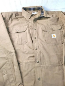 Carhartt Ripstop Solid Shirt Jacket Flannel Lined 104146 CBR XL Tall Tan - Foto 1 di 10