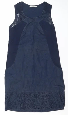 Maloka Womens Blue Shift Dress Size 12 Sleeveless Lace Trim - Image 1 of 4