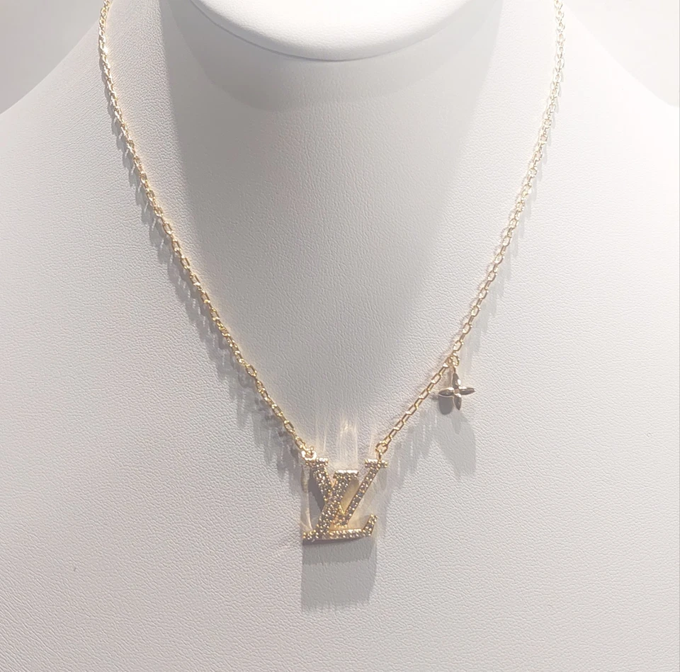 LOUIS VUITTON CRYSTAL LV NECKLACE - Box & Dust Pouch Included - Image 1 of 3