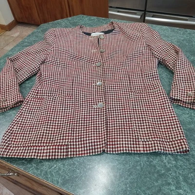 Vintage Liz Claiborne Black Red White Tweed Look Lined Jacket Size 12 USA Union - Image 1 of 4