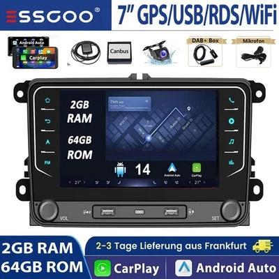 7" 2 DIN Autoradio Android 14 GPS Navi für VW GOLF 5 6 Passat Touran Tiguan EOS - Bild 1 von 4