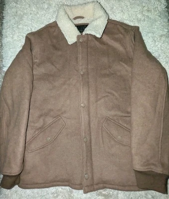 J. CREW Sherpa Lined Wool Varsity Jacket Sz Large Brown Coat Primaloft Bomber  - Image 1 of 4