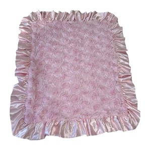 Mud Pie Rosa Babydecke Security Lovey Satinborte Rose Rüschen Chiffonrosette - Bild 1 von 12
