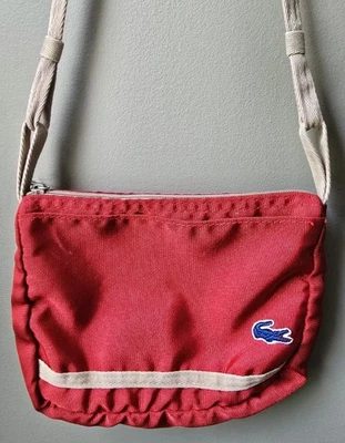 Bolso de nailon vintage Lacoste rojo/bronceado cremallera superior 8,5"x 7"x 1,5" Foto 1 de 4