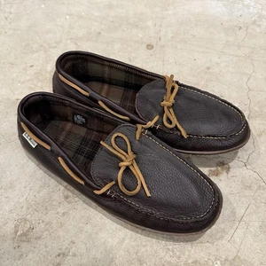 Zapatillas de cuero para conducir LL Bean 11 mocasines marrón 212164 franela sin cordones - Imagen 1 de 9