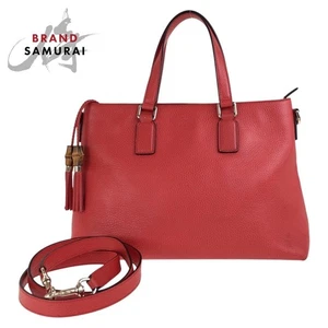 Gucci Bamboo Tassel Red Leather 365346 Tote Bag Shoulder 2Way 503807 - Picture 1 of 10