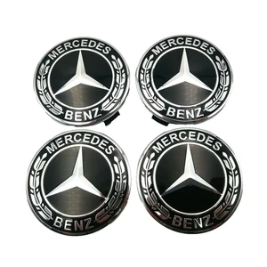For Mercedes-Benz Laurel Wreath Black Wheel Center Hub Caps Set 75mm 4PC - Picture 1 of 1