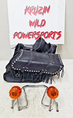 Harley Dyna 1997 OEM alforja de cuero HD y barras de brazo de apoyo luz de señal de giro Foto 1 de 4