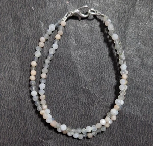 Multi Mondstein 3mm Perlen Armband 2-lagig 5" Strang in 925 Sterling Silber - Bild 1 von 8