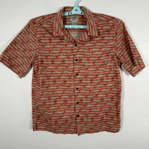 LL Bean Shirt Mens Medium Orange Button Up Camp Short Sleeve Striped Beach - Picture 1 of 7