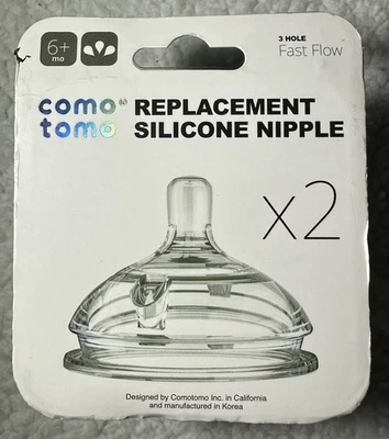 x2 New Comotomo Replacement Silicone Nipple 3 Hole Fast Flow 6+ MO - Free Ship - Image 1 of 4