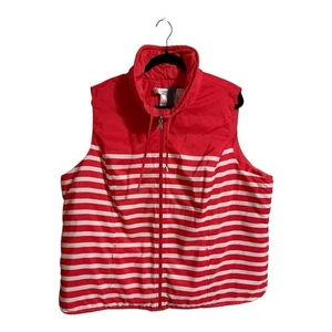 2X Christopher & Banks Women's Reversible Vest Coral White Stripe Full-Zip NWT - Picture 1 of 10