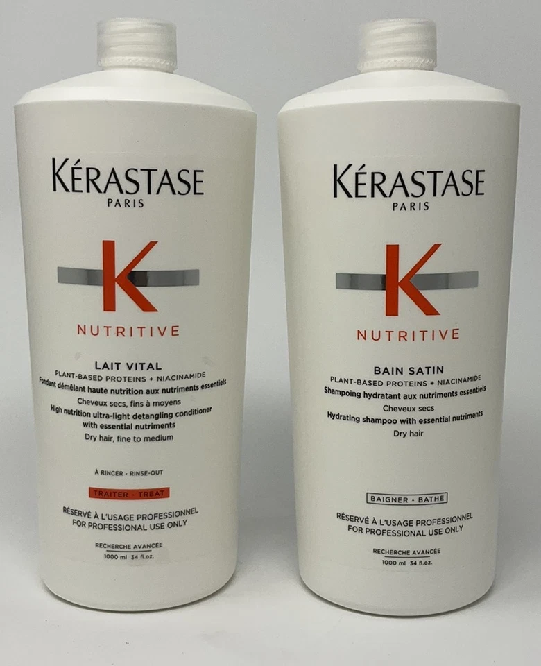 Kerastase Bain Satin Novo e Lait Vital NOVO Condicionador 34oz Duo com Bombas - Imagem 1 de 1