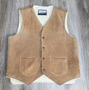 VTG Sears Fieldmaster Vest Mens M Suede Leather 70s Tan White Sherpa Lined USA - Picture 1 of 10