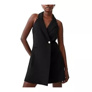 French Connection Whisper Halter Blazer Dress Women's 4 Black Notched Collar - Picture 1 of 16