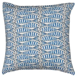 Cojín náutico XL Sardine Fish. Azul y blanco. Doble cara. 23" Cuadrado. - Imagen 1 de 1
