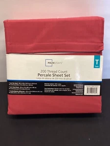 Mainstay 3 Piece 100% Cotton Twin Sheet Set 200 Thread Red - Picture 1 of 2