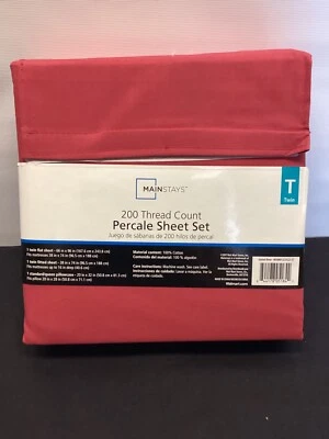 Mainstay 3 Piece 100% Cotton Twin Sheet Set  200 Thread Red - Image 1 of 2