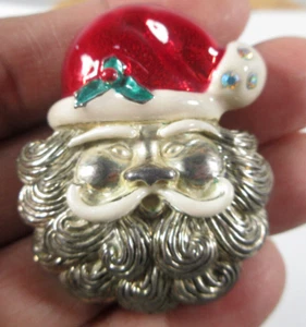 Vintage lächelnder Weihnachtsmann Kopf Weihnachten Metall Nadel Brosche - Bild 1 von 5