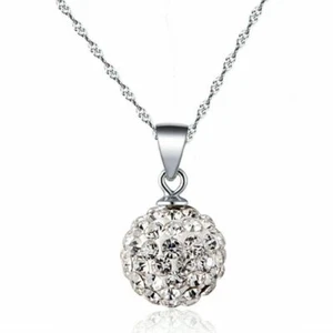 Silver Shamballa Ball Crystal Diamante Pendant Chain Necklace Women Jewellery - Picture 1 of 4