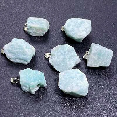 Amazonite Rough Raw Crystal Pendant (Silver Plated Bail) Gemstone Necklace - Image 1 of 2