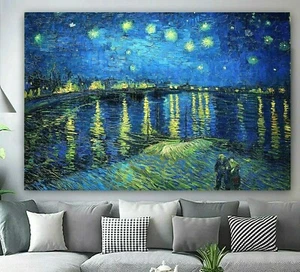 VINCENT VAN GOGH STARRY NIGHT RHONE FRAMED CANVAS WALL ART PRINT OR POSTER PAPER - Picture 1 of 4